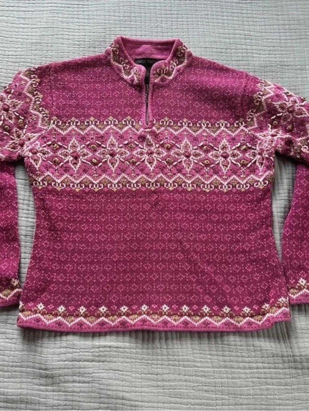 Magenta Fair Isle quarter-zip Sweater